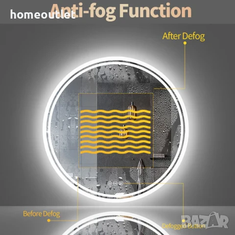 ПРОМОЦИЯ LED Огледало за баня LUVODI XMR-Y28-669-GD-EU-V1– IP65, сребърно огледално стъкло , снимка 7 - Огледала - 50860445