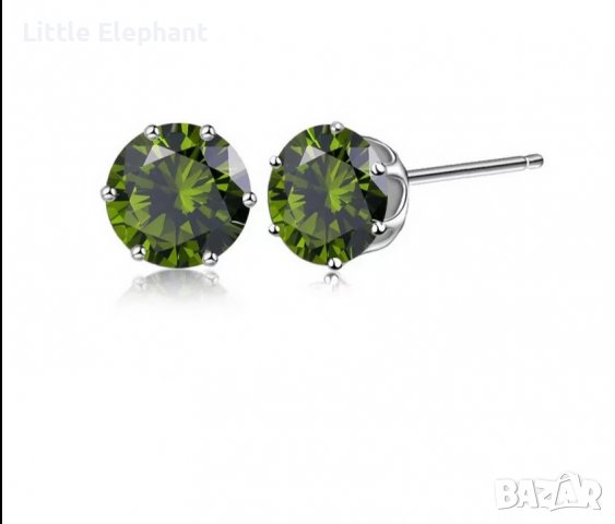 Sale Сребърни обеци basic бекамки,с кристали green/нови, снимка 1