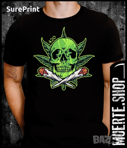 Черна тениска с щампа CROSSED BLUNTS SKULL