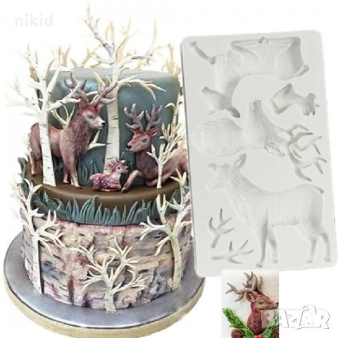 Елени елен гора Грамаден силиконов молд форма декорация торта фондан шоколад и др.
