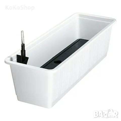 Сандъче за цветя с поливна система-60х20х17 см./бяло сандъче за цветя