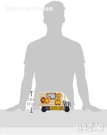  Дървен камион сортер Сафари с форми животни Melissa & Doug, снимка 10 - Образователни игри - 49288805