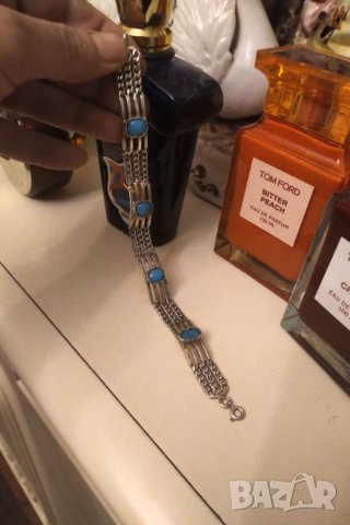 Авторска сребърна гривна  с ларимар   НАМАЛЕНА , снимка 2 - Гривни - 43675485