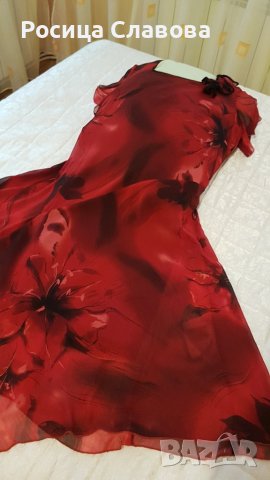 Яркочервена копринена рокля, снимка 11 - Рокли - 38779729