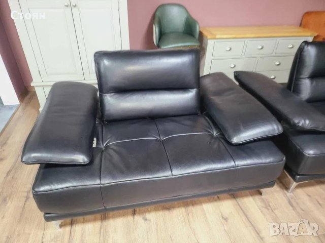 Черен кожен ъглов диван и фотьойл Artemis с електрически облегалки, снимка 3 - Дивани и мека мебел - 43552710