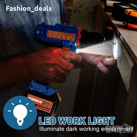 Нова Акумулаторна електрическа бормашина с LED светлина, 2 скорости, снимка 4 - Бормашини - 35416836