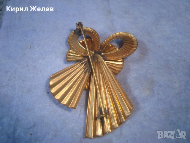 СТАРА ПОЗЛАТЕНА БРОНЗОВА РЕТРО АРТ ДЕКО БРОШКА с ЮВЕЛИРНО ФАСЕТИРАН ГРАНАТ МАЙСТОРСКО БИЖУ 15141, снимка 4 - Антикварни и старинни предмети - 37661115