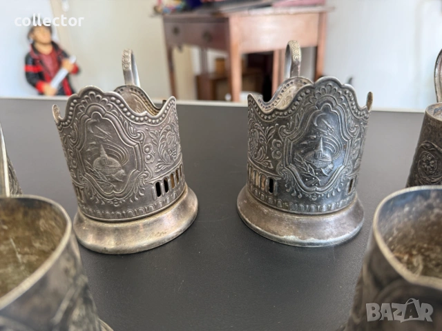 Комплект от шест броя поставки за чаши. №7857, снимка 2 - Антикварни и старинни предмети - 53451726