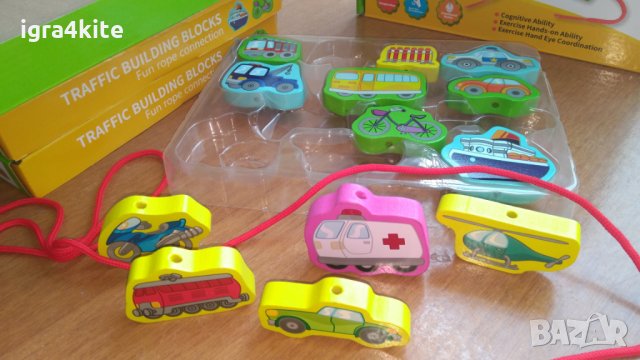 НАМАЛЕНИЯ! Комплект за нанизване от дървени колички или ферм с връв, снимка 2 - Играчки за стая - 28337742