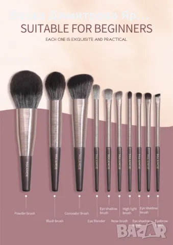 Комплект от 10 броя професионални четки за грим MAANGE - HZS212, снимка 11 - Козметика за лице - 47698679