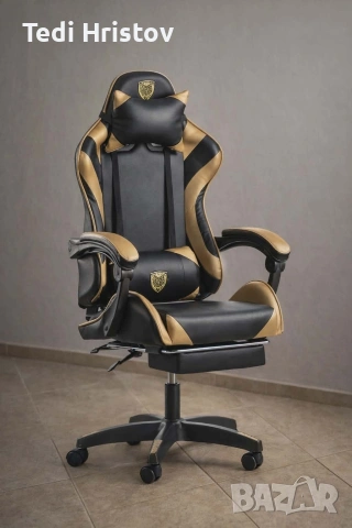 Геймърски стол с прибираща се подложка за крака и функция за масаж - черен, снимка 3 - Столове - 53239641