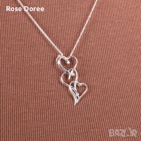 Сребърно колие проба 925 сърца с цирконий, снимка 1