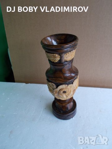 Дървена ваза с инкрустация (дърворезба), снимка 1