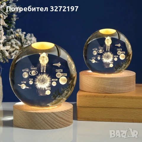 LED Светеща кристална топка/лампа,3D сензорна - Слънчева Система, снимка 2 - Настолни лампи - 43885626