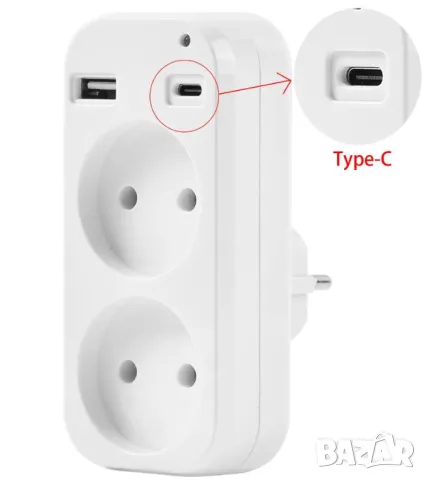 Мулти Зарядно Мини Портативен Универсален Разклонител USB Женско + USB Type-C 220V 10A 5V 2.1A Max