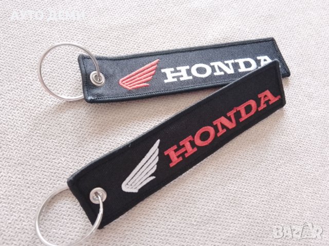 *ТОП* Качествен стилен текстилен ключодържател с бродиран надпис и емблема на Хонда Honda мотор кола