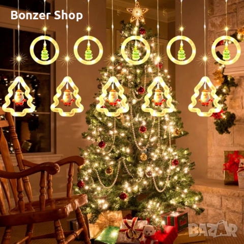 Светещ коледен гирлянд с рингове и малки коледни фигурки, снимка 2 - Декорация за дома - 52696723