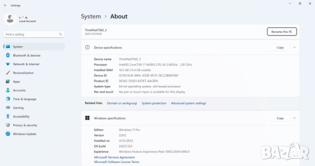 Lenovo ThinkPad T560 15.6 Full HD i7-6600U 2.60GHz/RAM 16GB/SSD 240GB /Win 11 Pro, снимка 7 - Лаптопи за работа - 40532285