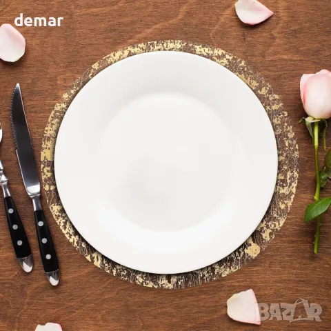 33-сантиметрови златни подложки за еднократна употреба, комплект от 12 броя, кръгли, снимка 5 - Други стоки за дома - 49885886