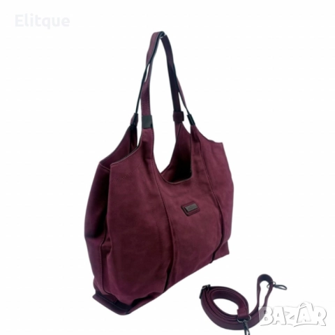 Дамска чанта от еко велур и к. – елегантен и практичен модел (бордо), снимка 11 - Чанти - 52455563