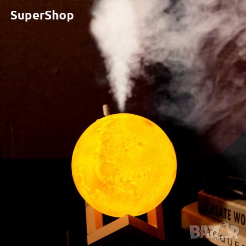 3D Арома дифузер овлажнител LED Нощна лампа Луна йонизатор на въздуха, снимка 2 - Други стоки за дома - 32552895