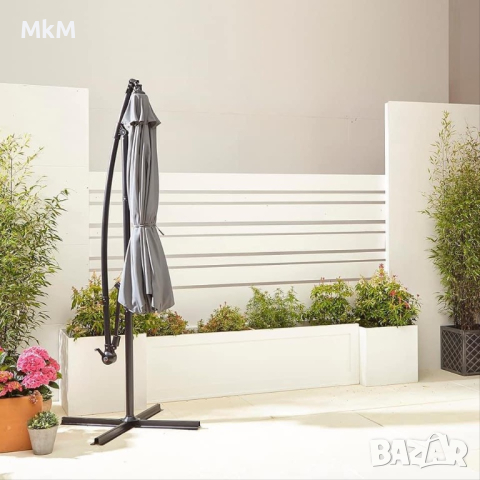 Градински чадър със стойка , 300 × 258 см, цвят антрацит, снимка 4 - Градински мебели, декорация  - 44905534