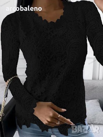 Дамска ежедневна дантелена семпла и елегантна блуза с дълги ръкави, 4цвята, снимка 4 - Блузи с дълъг ръкав и пуловери - 39810910