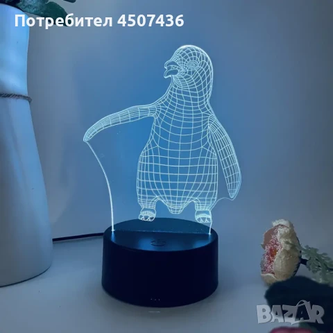 Холограмна 3D LED лампа Пингвин,RGB Седемцветен Интелигентен Контрол,USB , снимка 1