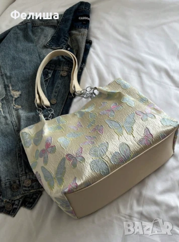 Стилна Ежедневна Дамска Чанта с Блестящи Цветни Пеперуди и Перли Арабски Стил, снимка 9 - Чанти - 50827751