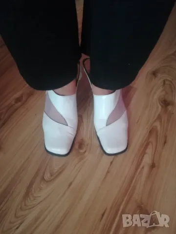 бели нови обувки лак и мрежа на удобен ток, снимка 7 - Дамски ежедневни обувки - 25900207