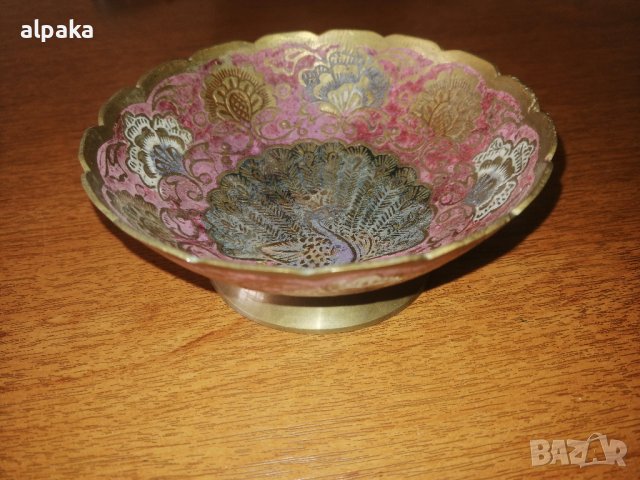 Продавам индийска месингова купа, клетъчен емайл,#537, снимка 2 - Декорация за дома - 43802316
