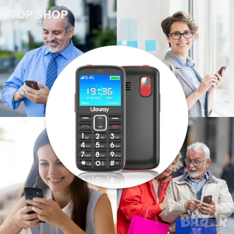 Tosaju 4G мобилен телефон за възрастни, без SIM, отключен, със SOS бутон, черен, снимка 7 - Motorola - 49819792