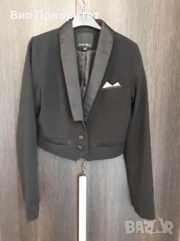 Много елегантно черно късо сако AMISU , дълъг ръкав, класически модел , до кръста, снимка 2 - Сака - 37418181