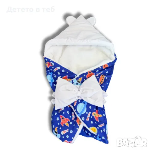 Порт бебе с качулка - космос с бяла кохавлия - 75/75, снимка 1