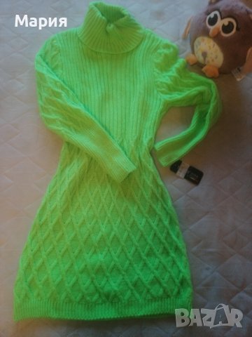 Нова Зелена рокля фино машинно плетиво +гривна и пръстен 