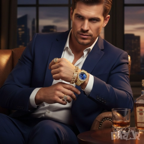 Луксозен комплект с кристали – часовник + гривна, снимка 6 - Бижутерийни комплекти - 51947509