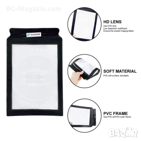 Увеличителна голяма ръчна лупа A4 за цяла страница правоъгълна за четене на книги вестници 5Х, снимка 8 - Други инструменти - 50920208