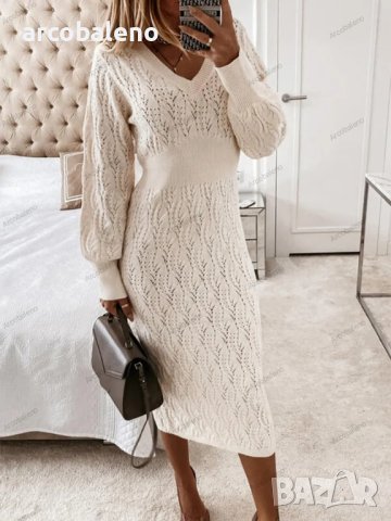 Дамска рокля-пуловер с V-образно деколте и дълги ръкави - 023