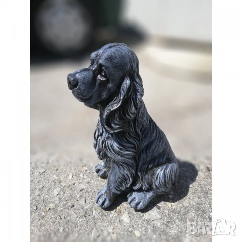 Фигура - статуя от бетон на куче Кокер Шпаньол - патирана в черен и бял цвят, снимка 6 - Градински мебели, декорация  - 32447390