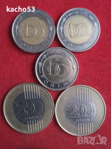 100,200 форинта 1996-2023 г. -5 броя Унгария.
