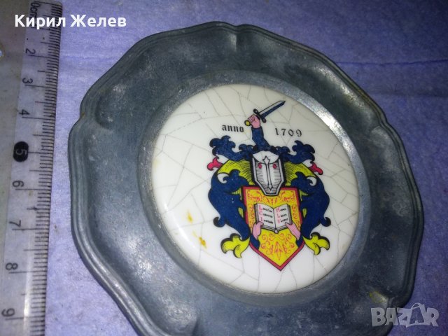 Стара НЕМСКА МЕТАЛНА ЦИНКОВА КОЛЕКЦИОНЕРСКА ЧИНИЙКА с РИЦАРСКИ ГЕРБ За СТЕНА с ЩЕМПЕЛ АНГЕЛЧЕ 41542, снимка 12 - Колекции - 43738987