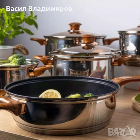 Комплект съдове за готвене от 12 части – Неръждаема стомана, равномерно нагряване и лесна поддръжка, снимка 3 - Прибори за хранене, готвене и сервиране - 53305698