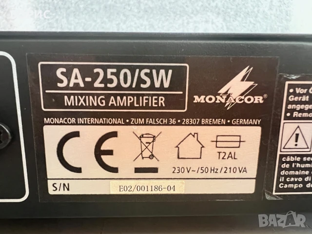 Mixing усилвател MONACOR SA-250/SW (за студио, репетиционна и др), снимка 8 - Ресийвъри, усилватели, смесителни пултове - 50738332