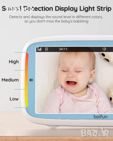 Видео бебефон BOIFUN VB805 с 300 метра обхват, 5 инча, IPS, без Wi-Fi 360° PTZ  камера, VOX..., снимка 7 - Бебефони - 52017458