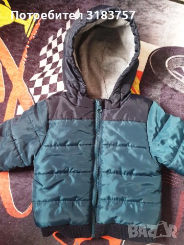  Зелено яке с качулка подплатено, дебело за зимата 9 м - 14 лв , снимка 4 - Бебешки якета и елеци - 43352139