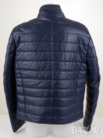 Тъмносиньо ватирано мъжко яке естествена кожа марка Giorgio di Mare - XL/2XL, снимка 3 - Якета - 33473052