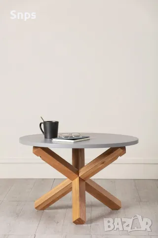 Кръгла маса 70 см, крака от естествен дъб и боядисан плот в сив цвят, снимка 6 - Маси - 48764063