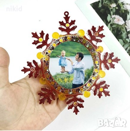 Голяма снежинка с кръг фото рамка силиконов молд форма смола гипс декор, снимка 2 - Форми - 37802896