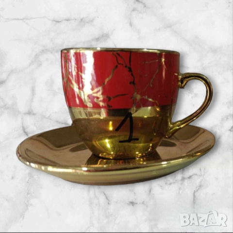 Луксозен комплект за кафе 6 бр. чаши + 6 бр. чинийки, снимка 4 - Чаши - 44880976