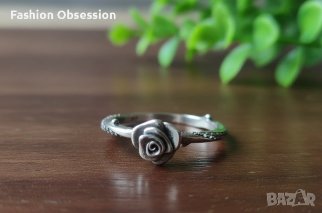 Сребърен пръстен „Нежна роза“ със сияйни кристали, снимка 2 - Пръстени - 53281707